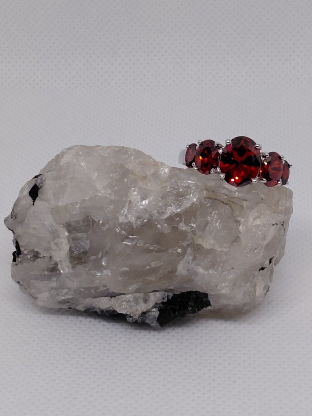 Sterling Silver Radiant Ruby Red Cubic Zirconia Five-Stone Ring - Size 8.75 - Picture 3 of 6